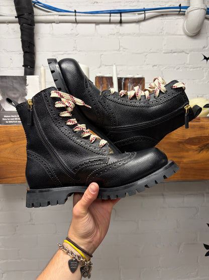 Gucci ‘Arley’ Brogue Black Leather Lace Up Combat Boots