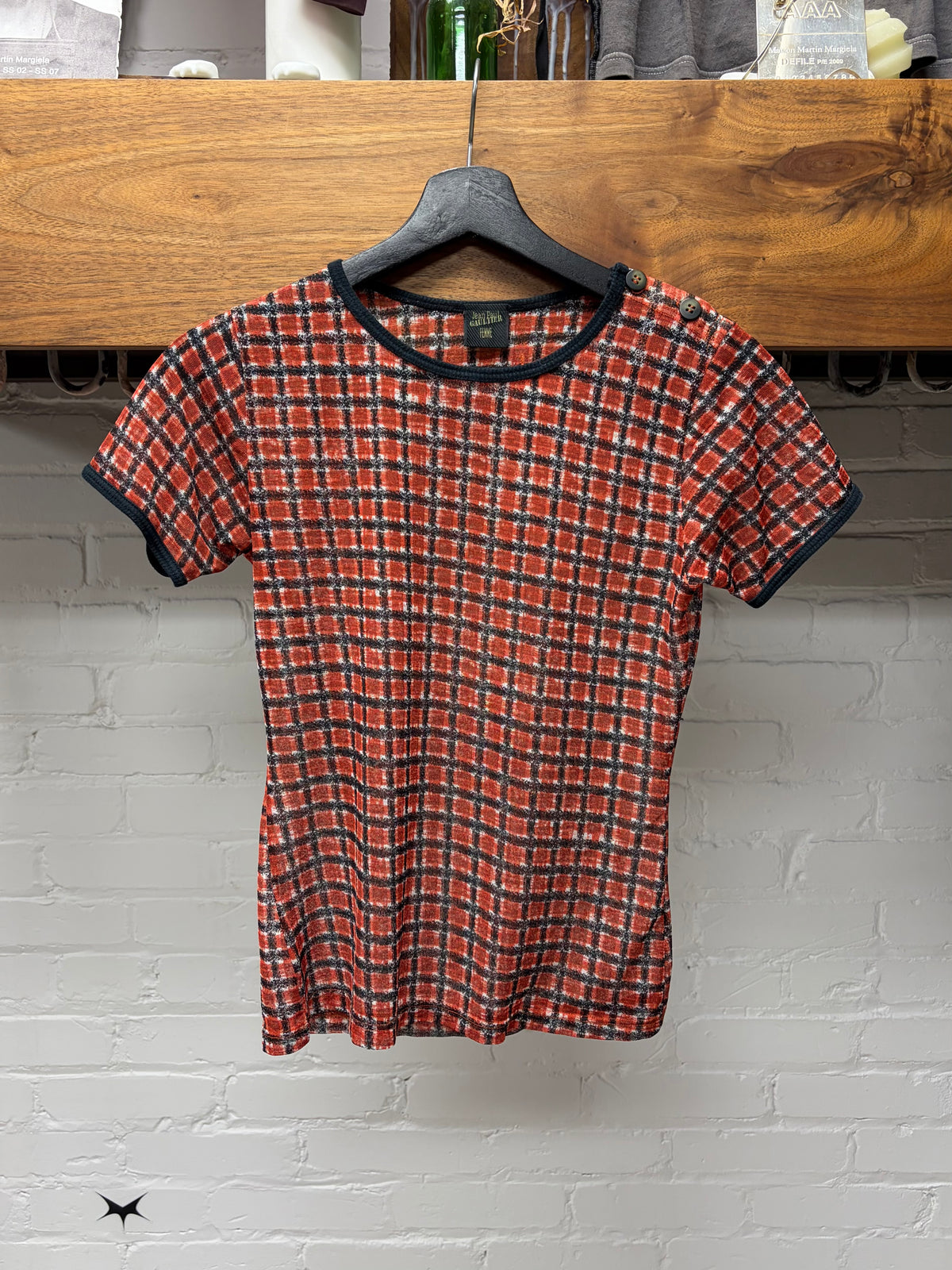Jean Paul Gaultier Femme Tartan Red/Black Patterned ‘Tight Fit’ Short Sleeve Shirt