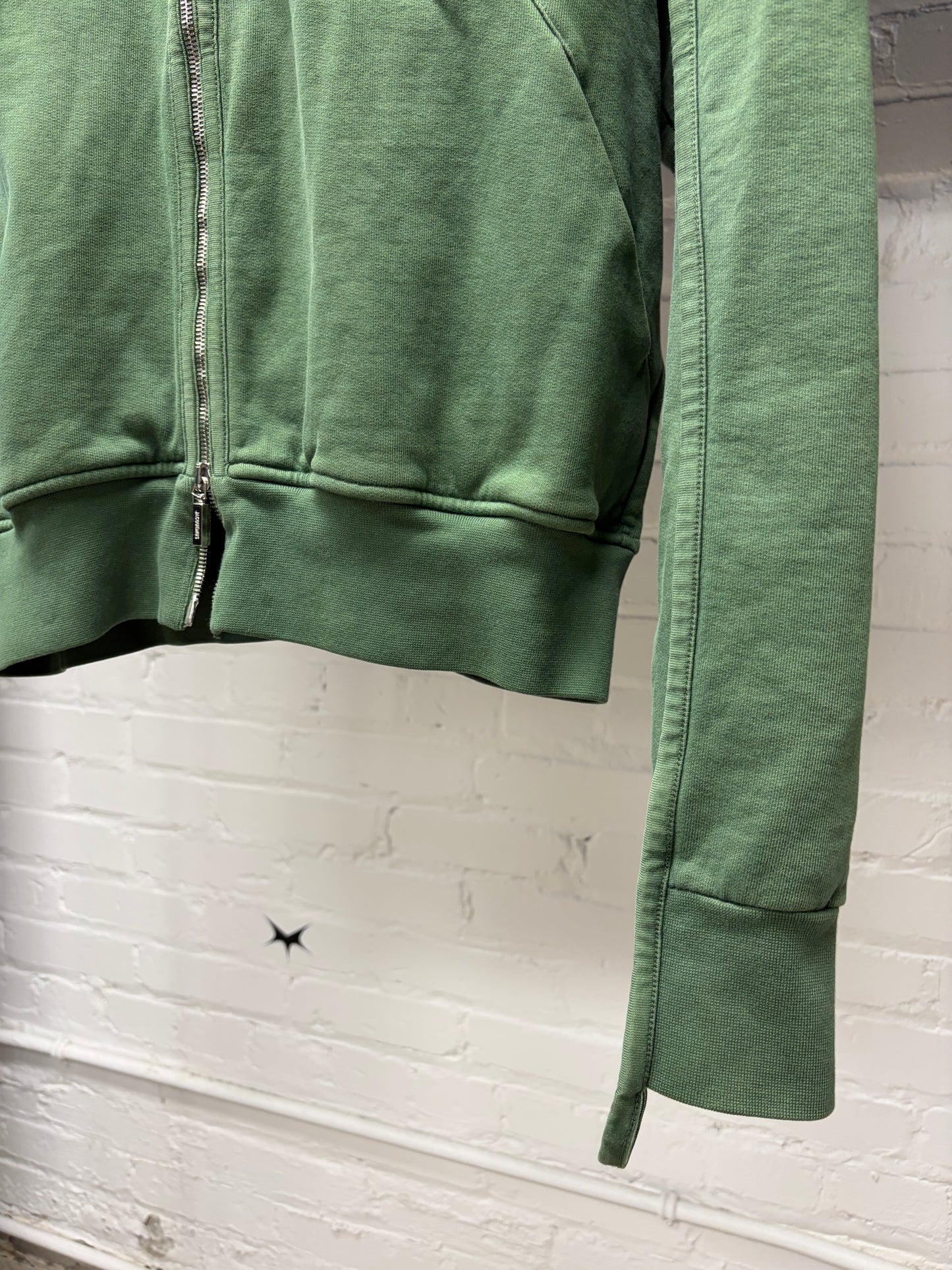 Jacquemus Forest Green Embroidered Logo Terry Cotton Zip-Up Hoodie