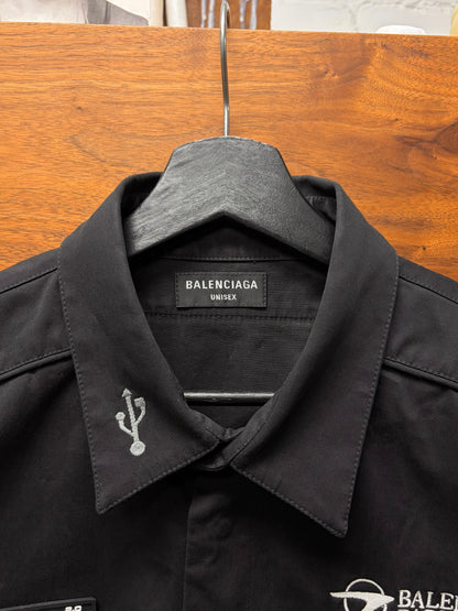 AW2021 Balenciaga ‘Gamer’ Embroidered Logo Oversized Button Up Shirt