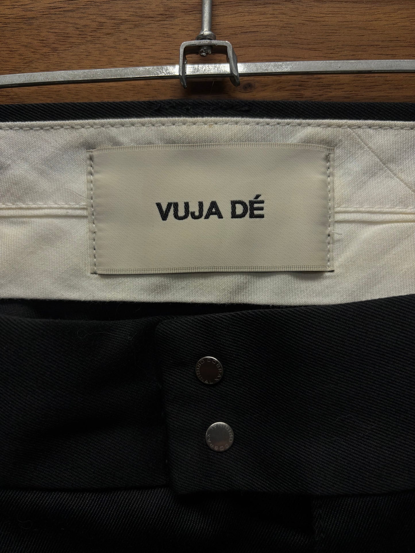 Vuja Dé ‘Adiago’ Black Leather Double Knee Carpenter Denim