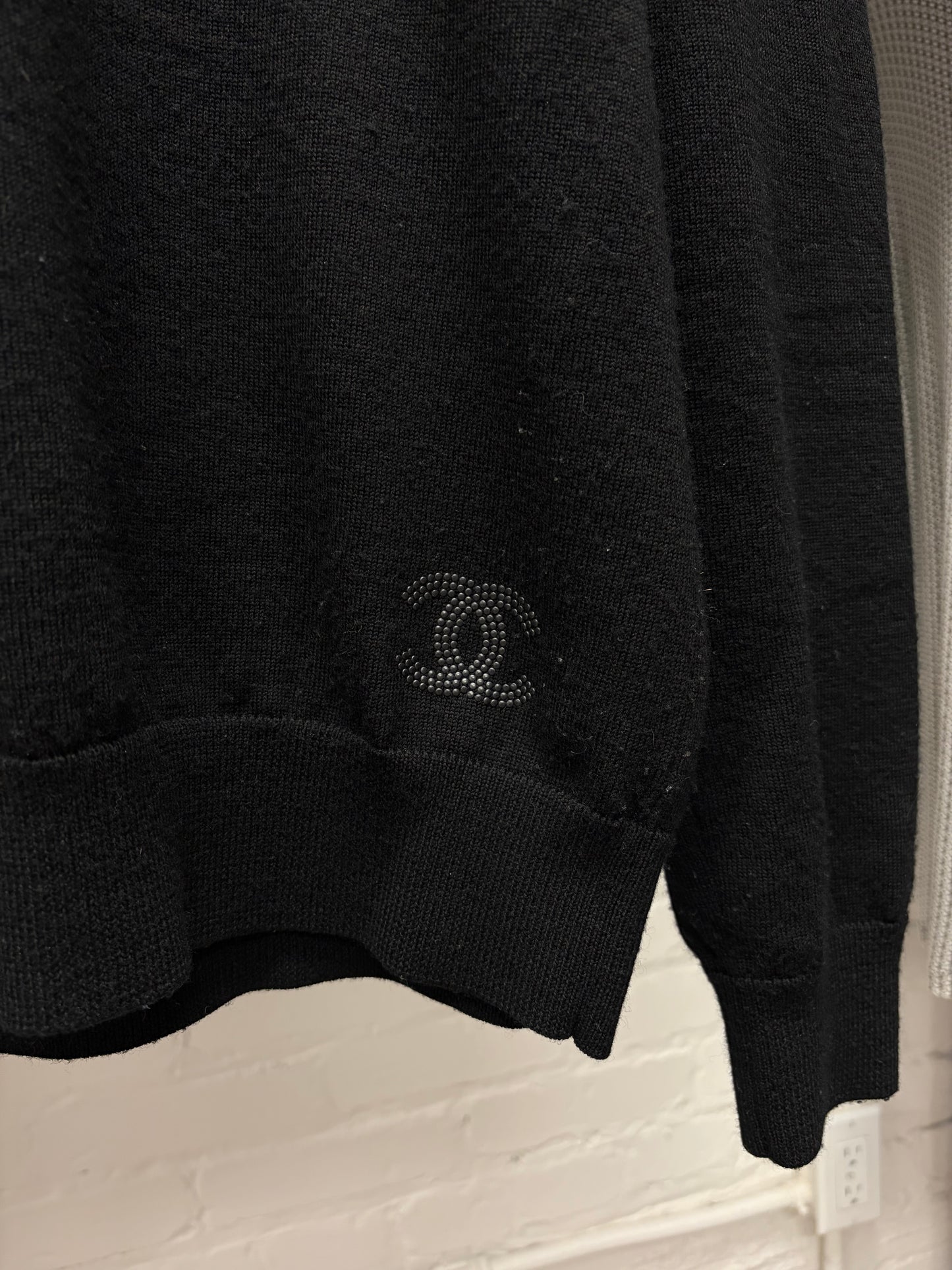 Chanel Uniform Quarter Zip Studded Knit Sweater