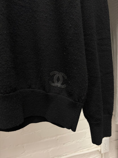 Chanel Uniform Quarter Zip Studded Knit Sweater