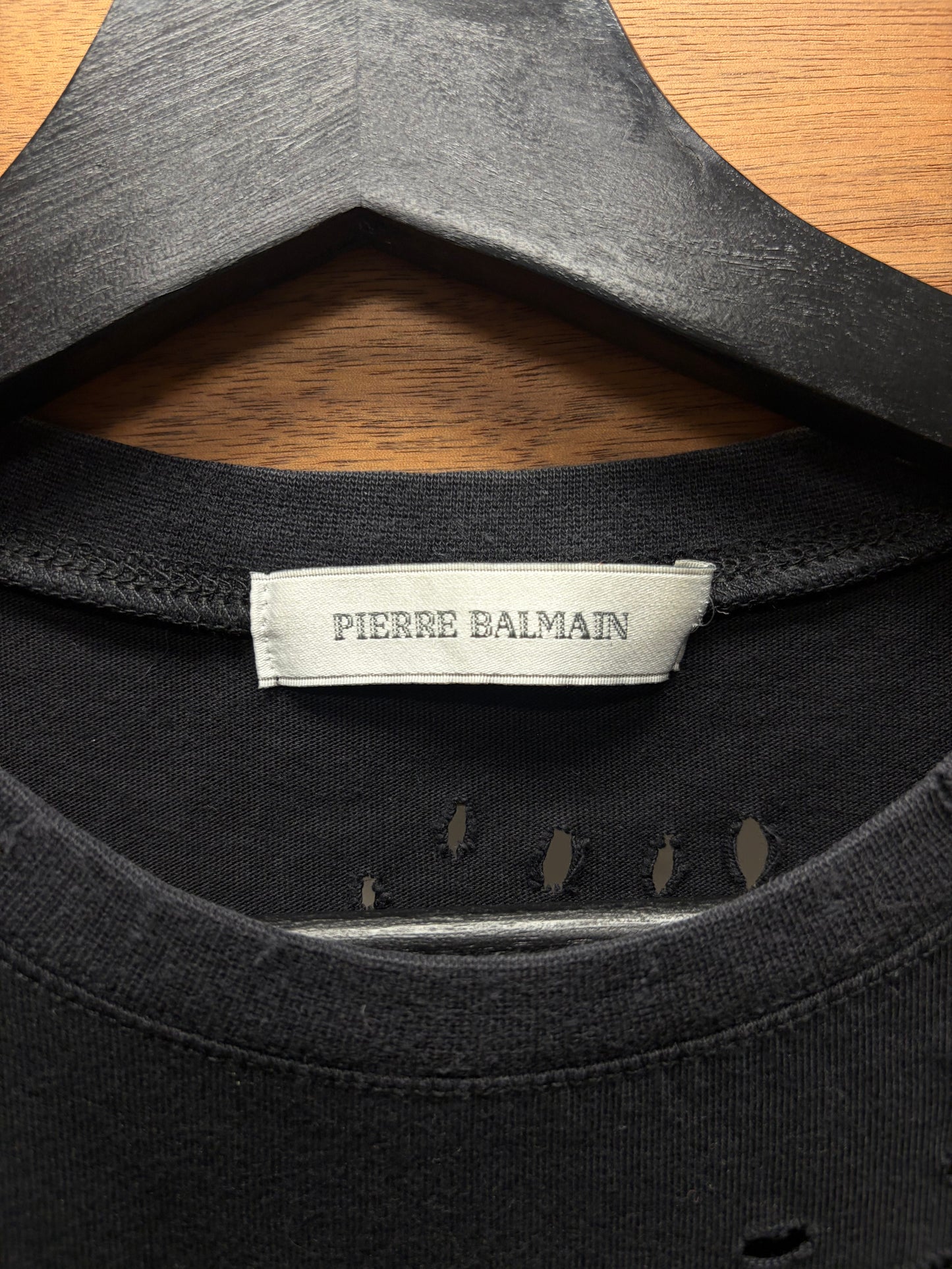 Pierre Balmain ‘Slash Distressed’ Black Logo T-Shirt