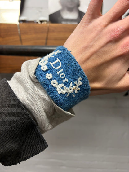2000s Dior White/Blue Embroidered Crest Logo Sweatband