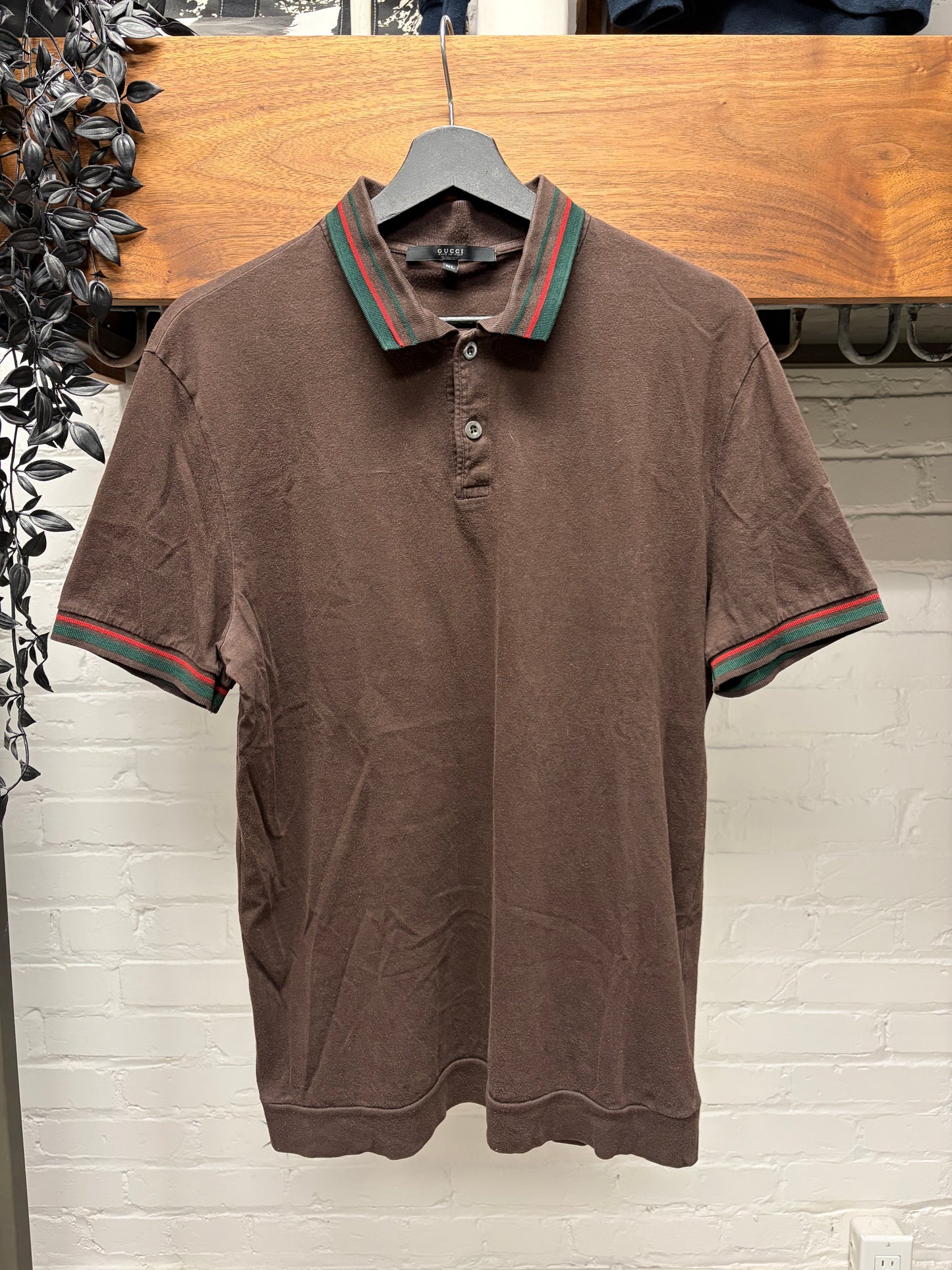 2000 Vintage Gucci by Tom Ford Striped Logo Brown Cotton Polo