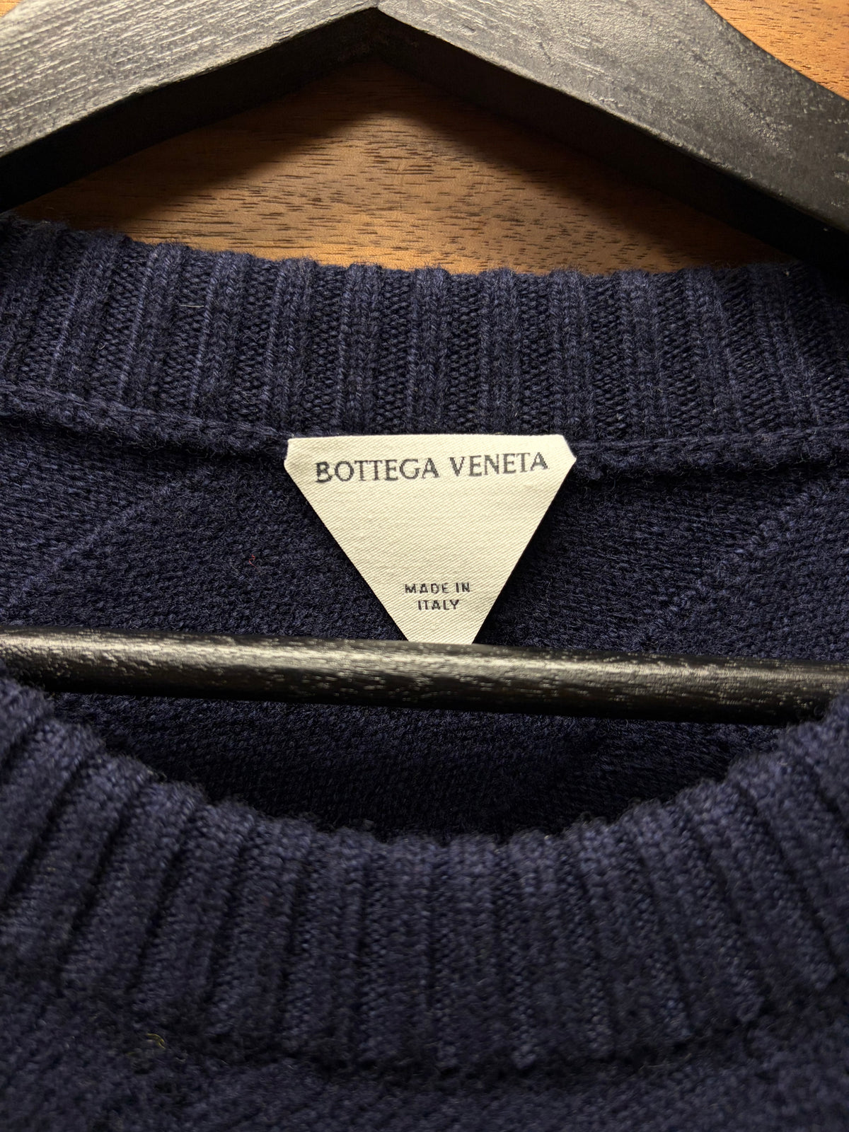 Bottega Veneta ‘Intrecciato’ Woven Navy Blue Knit Sweater