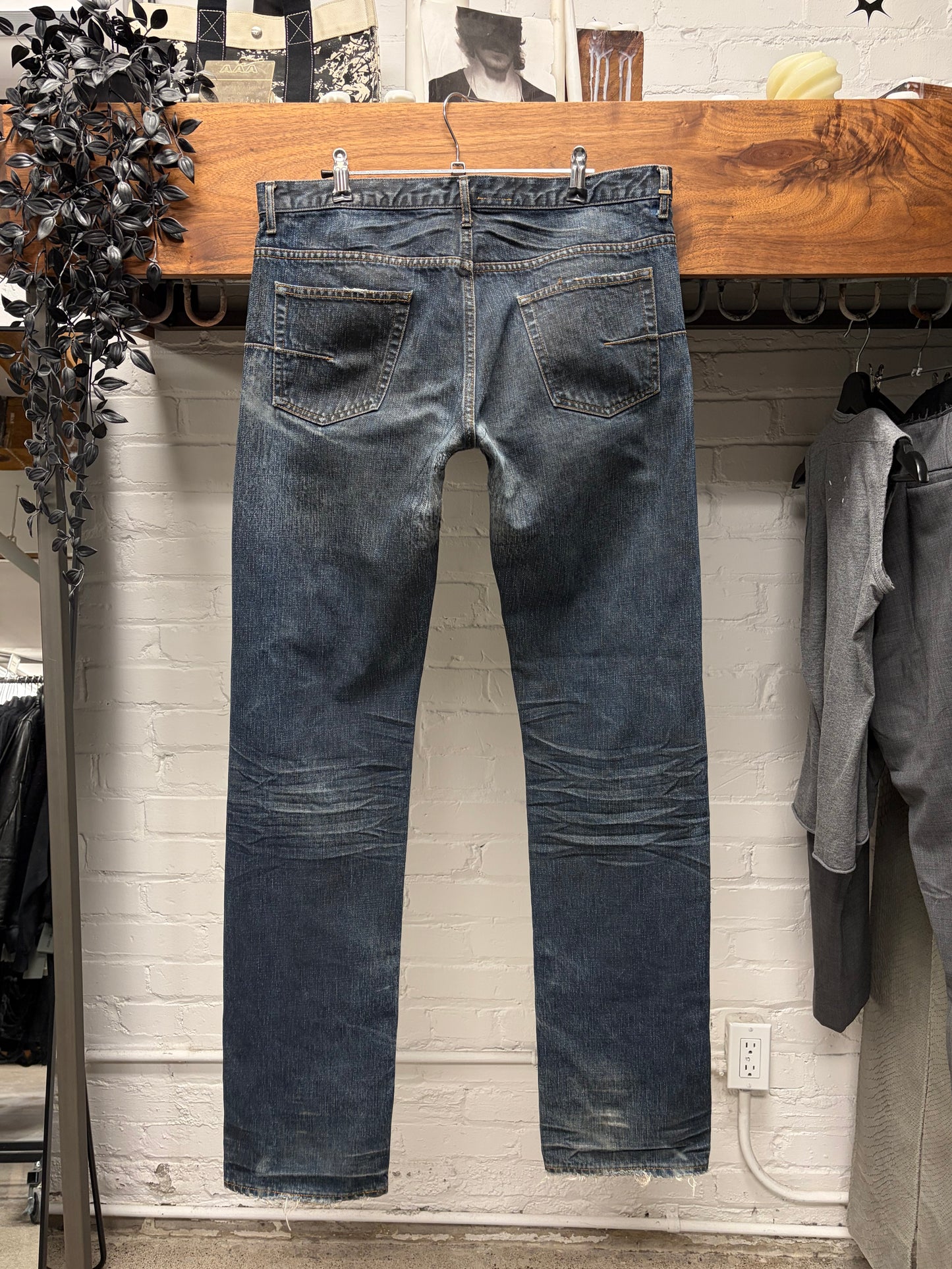 Dior Homme ‘Clawmark’ Raw Blue Skinny Jeans Black Wax Coating