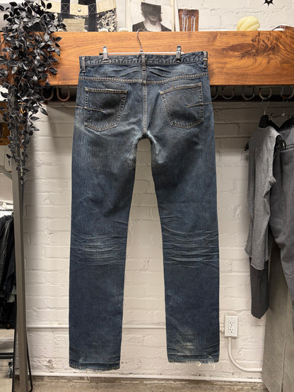 Dior Homme ‘Clawmark’ Raw Blue Skinny Jeans Black Wax Coating