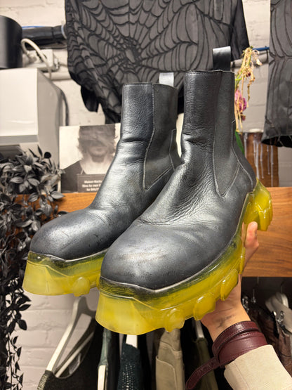 SS2019 Rick Owens ‘Babel’ Beatle Black Leather/Clear Sole Tractor Boots