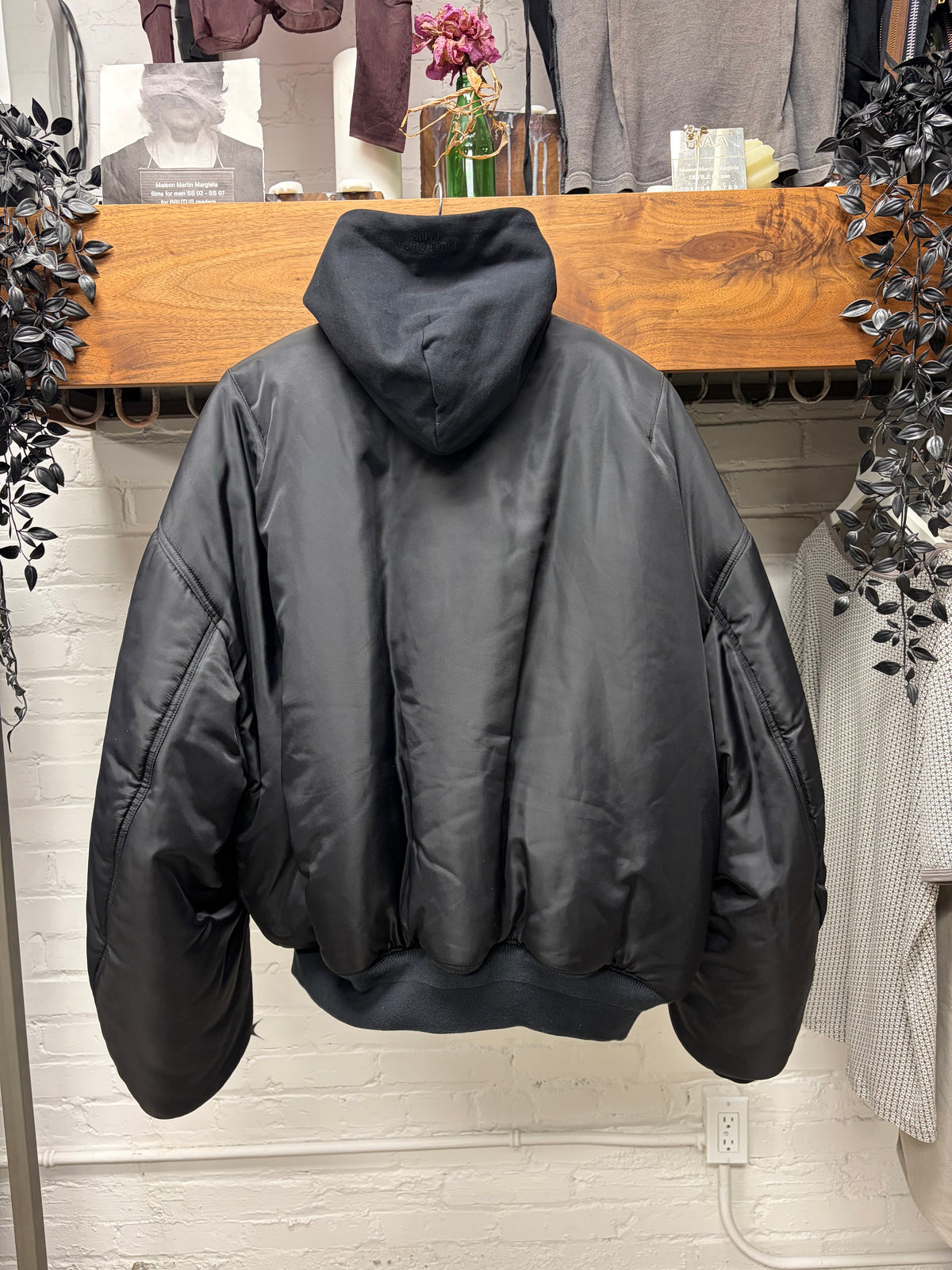 2023 Balenciaga Hoodie Double Layered Black Drop Shoulder Bomber Jacket