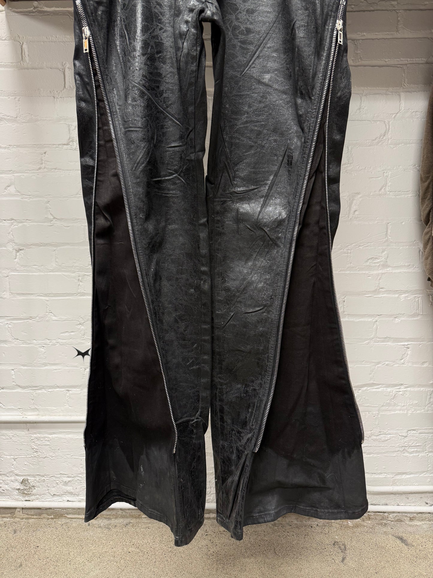 Rick Owens ‘Bolans Banana Cut’ Waxed Black Flared Leg Denim