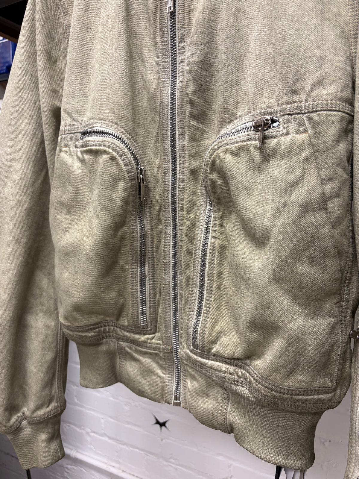 AW2023 Rick Owens ‘Luxor’ Sand ‘Bauhaus’ Denim Flight Cargo Bomber Jacket