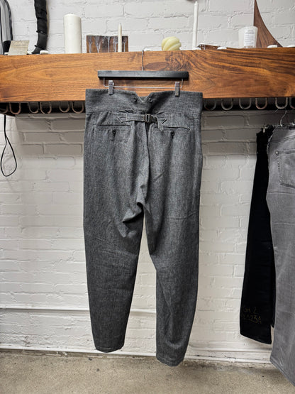 Issey Miyake Buckle Back Grey Speckled Cotton Trousers