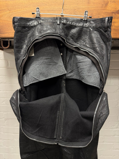 Rick Owens ‘Bolans Banana Cut’ Waxed Black Flared Leg Denim