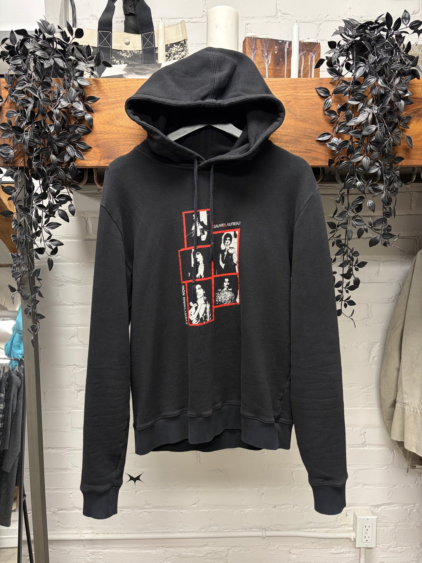 2018 Saint Laurent ‘Everything Now’ Red/Black Box Logo Hoodie