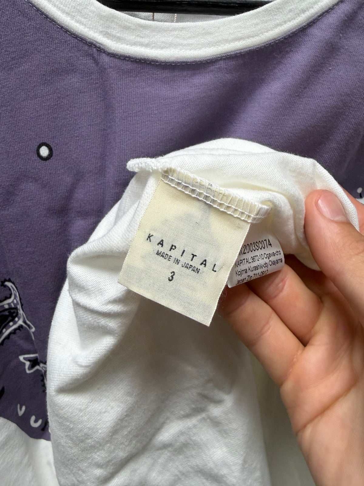 Kapital ‘Paisley Drip’ Purple Bandana Print White Graphic T-Shirt