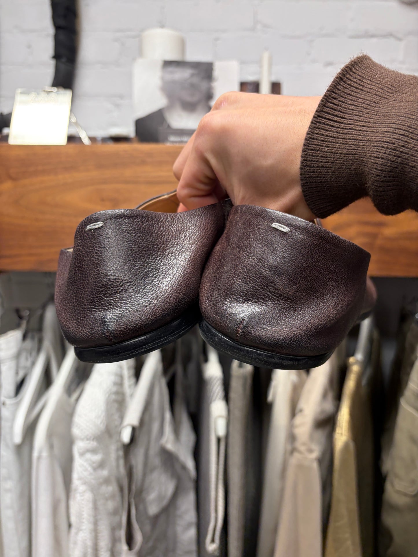 Maison Margiela ‘Tabi’ Split Toe Brown Leather Mule/Loafers