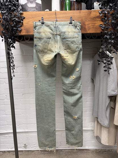 SS2006 Dior Homme by Hedi Slimane ‘Crash’ Unaltered Distressed Blue Dirt Wash Skinny Jeans