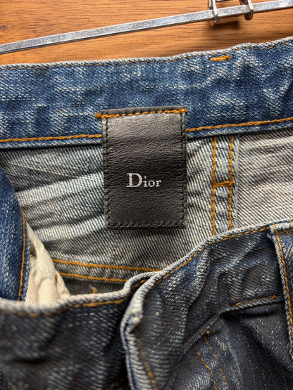 Dior Homme ‘Clawmark’ Raw Blue Skinny Jeans Black Wax Coating