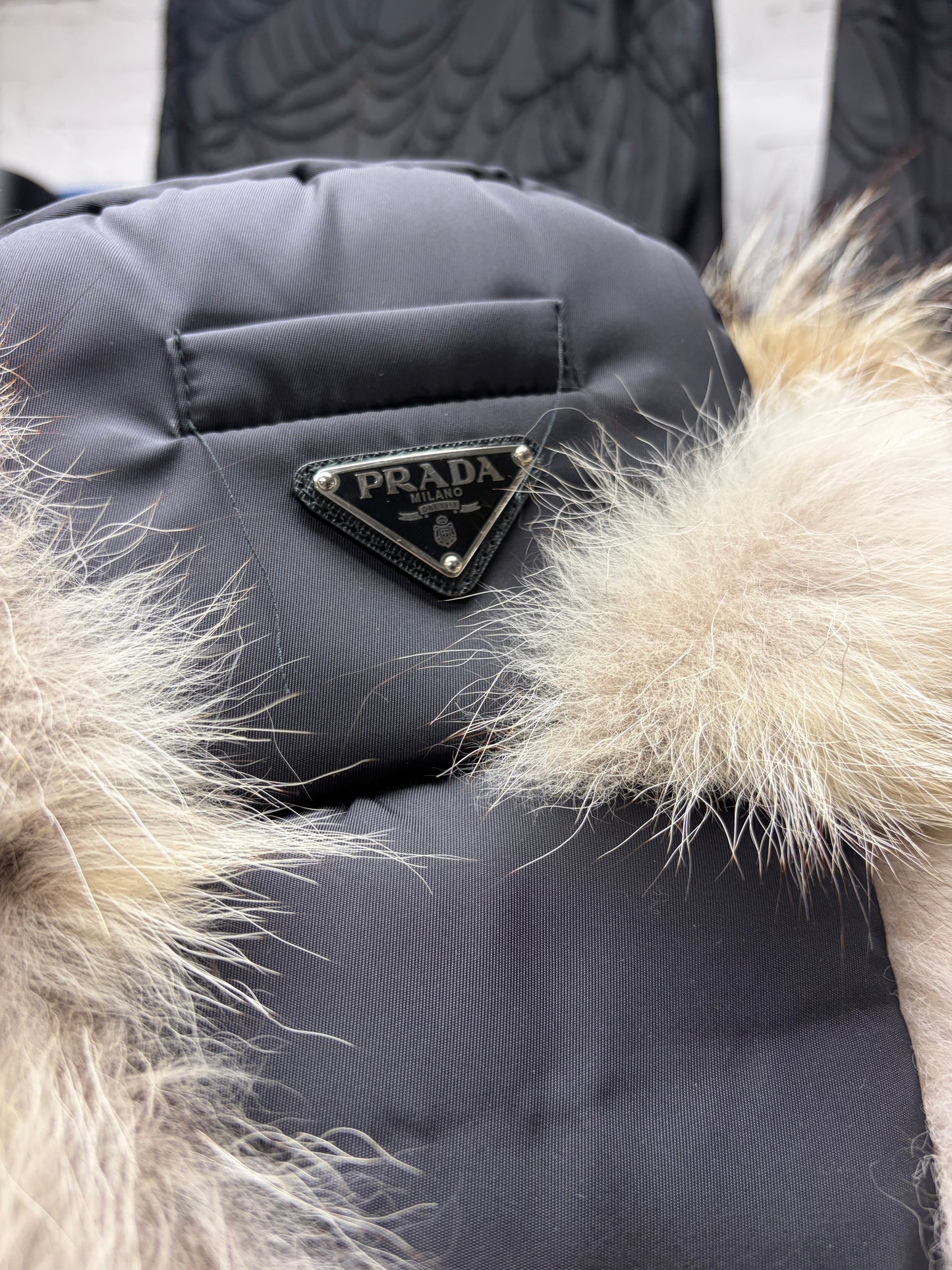 Prada Genuine Fox Fur ‘Ushanka’ Black Nylon Trapper Hat