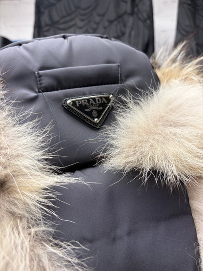Prada Genuine Fox Fur ‘Ushanka’ Black Nylon Trapper Hat