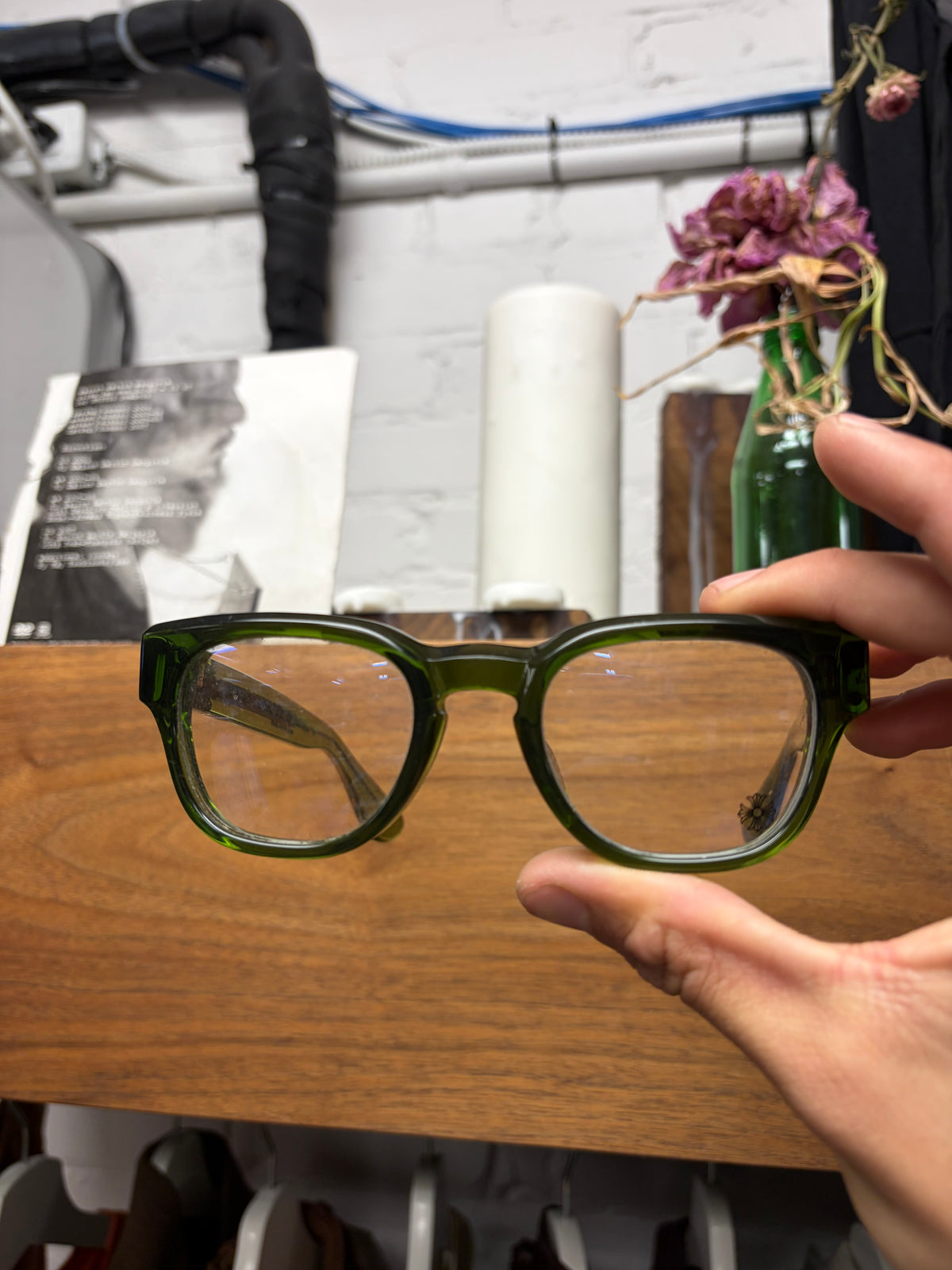 Chrome Hearts ‘Cuntvoluted’ Translucent Green 22k Gold Box Shape Sunglasses