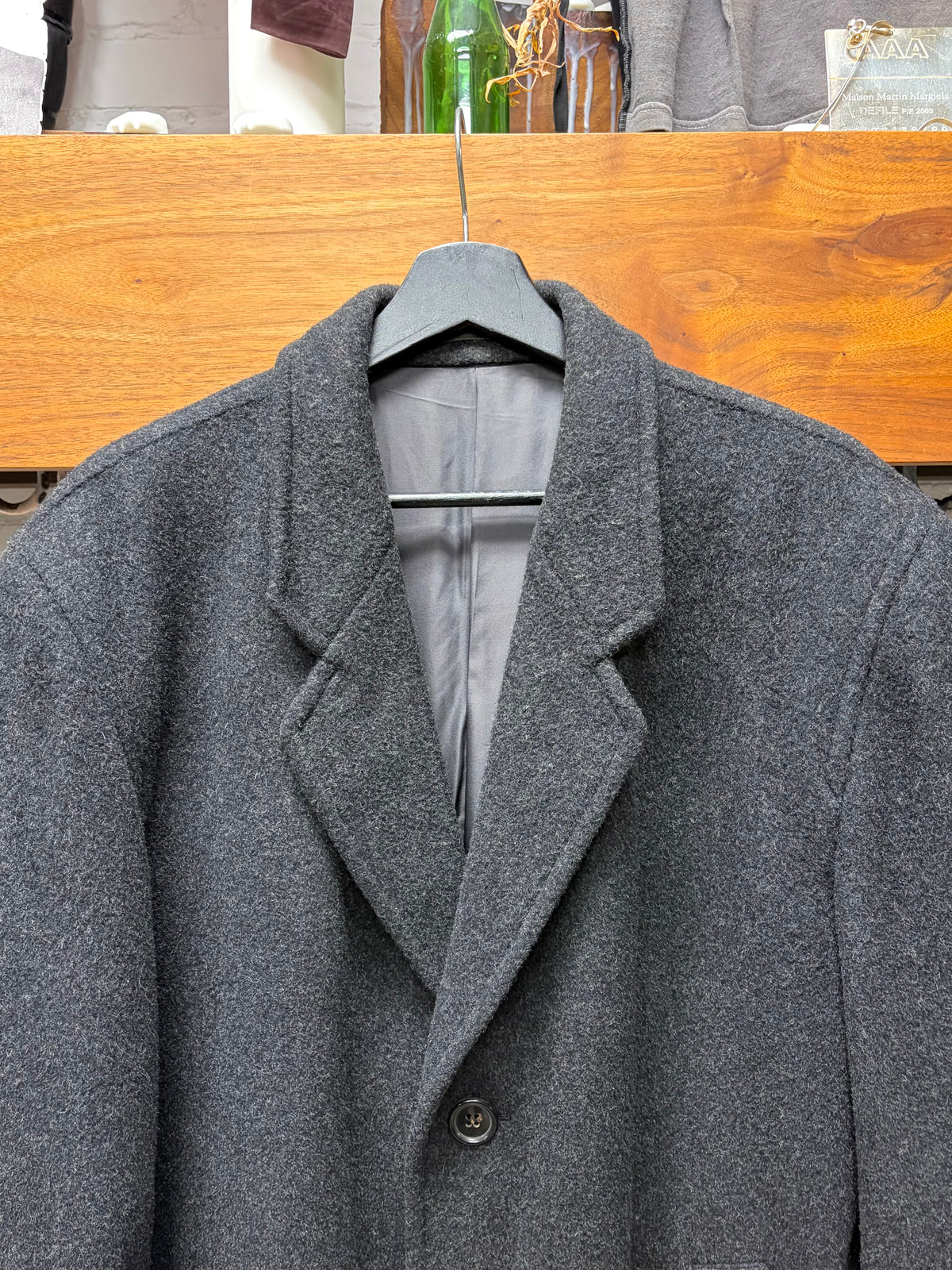 Vintage 1990s Comme Des Garcons Homme Grey Heavy Wool Full Length Trench Coat