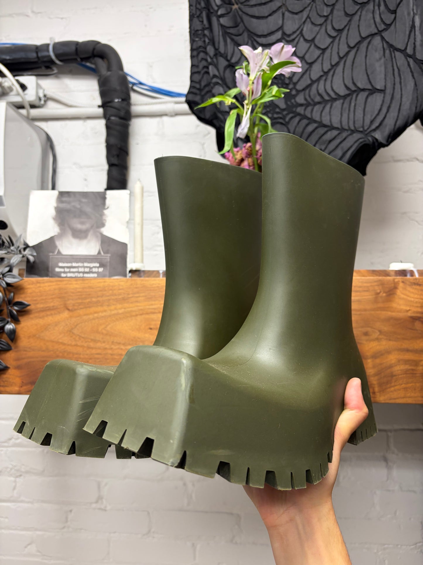 Balenciaga ‘Trooper’ Military Green Square Toe Combat Boots
