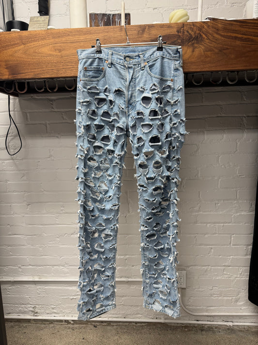SS2019 Vetements Pour Homme ‘Cut Slash & Pull’ Light Wash Denim