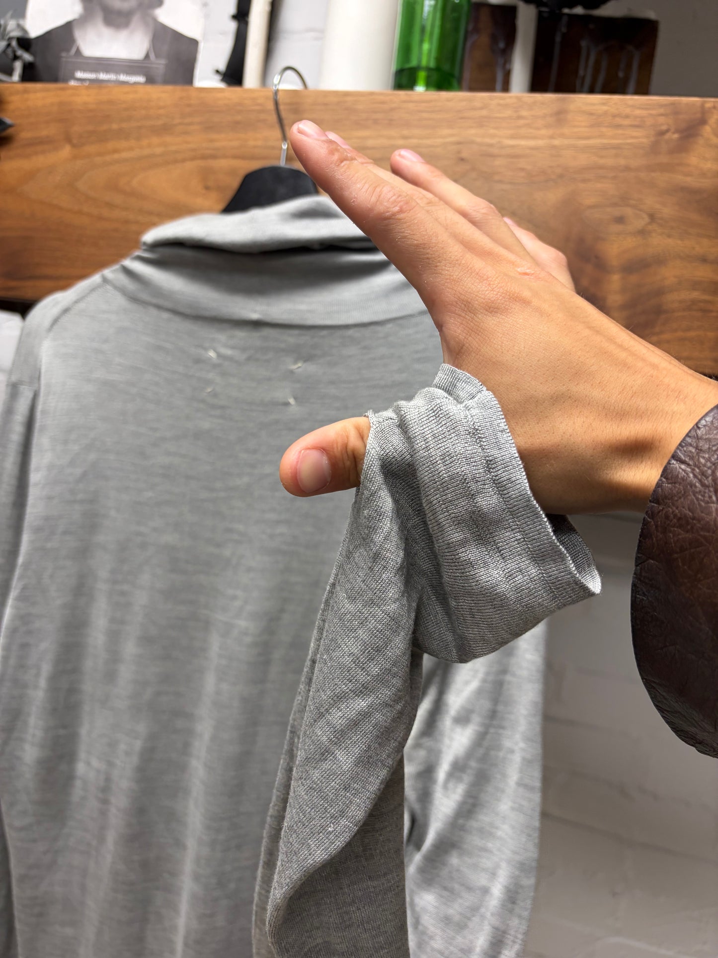 2011 Maison Margiela Ribbed Grey ‘Thumbhole’ Turtleneck Sweater