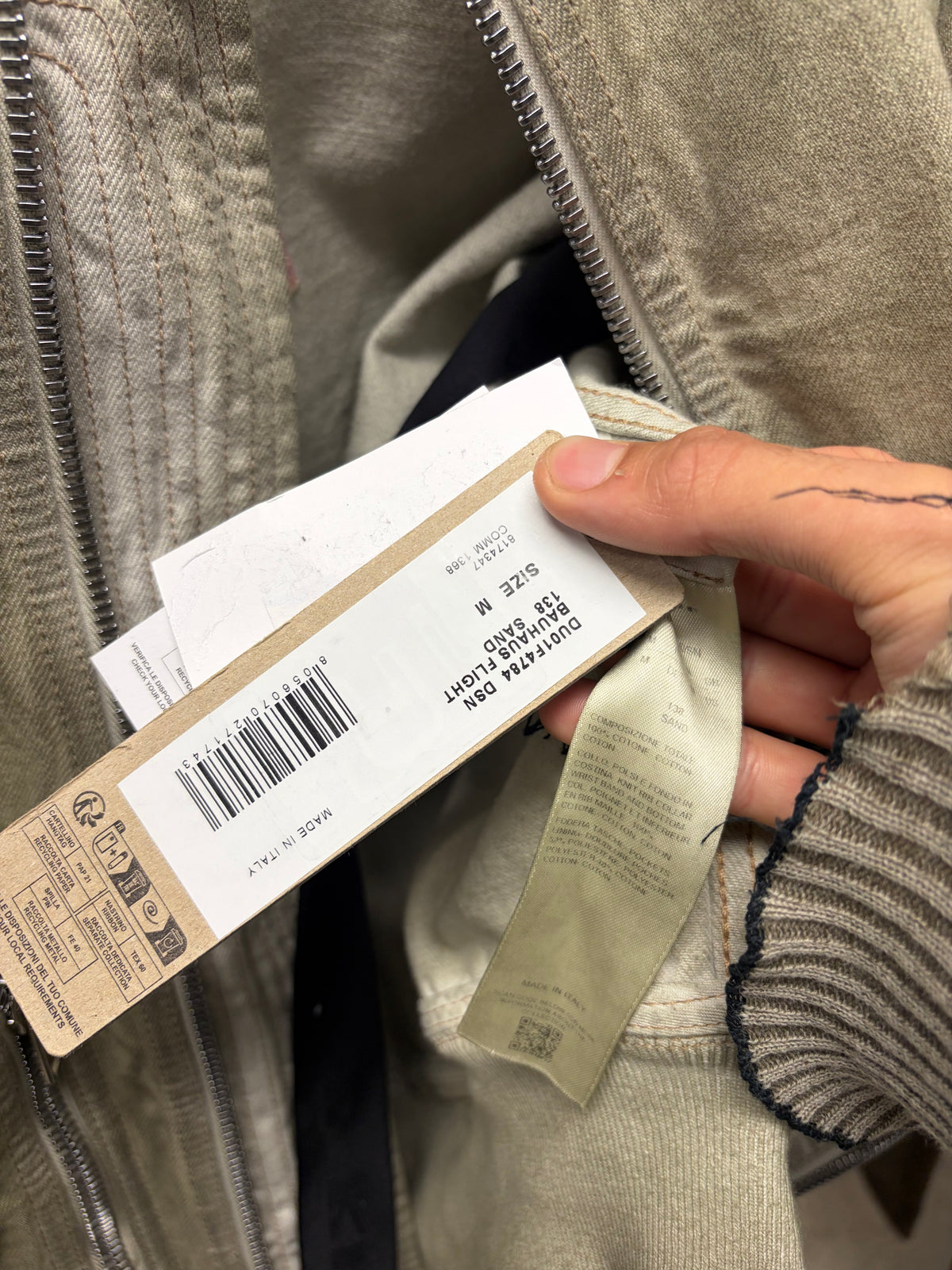 AW2023 Rick Owens ‘Luxor’ Sand ‘Bauhaus’ Denim Flight Cargo Bomber Jacket