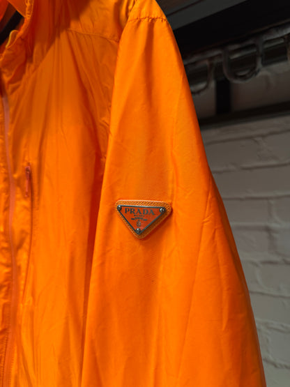 Prada ‘Safety Orange’ Hooded Shell Windbreaker Zip-Up Jacket