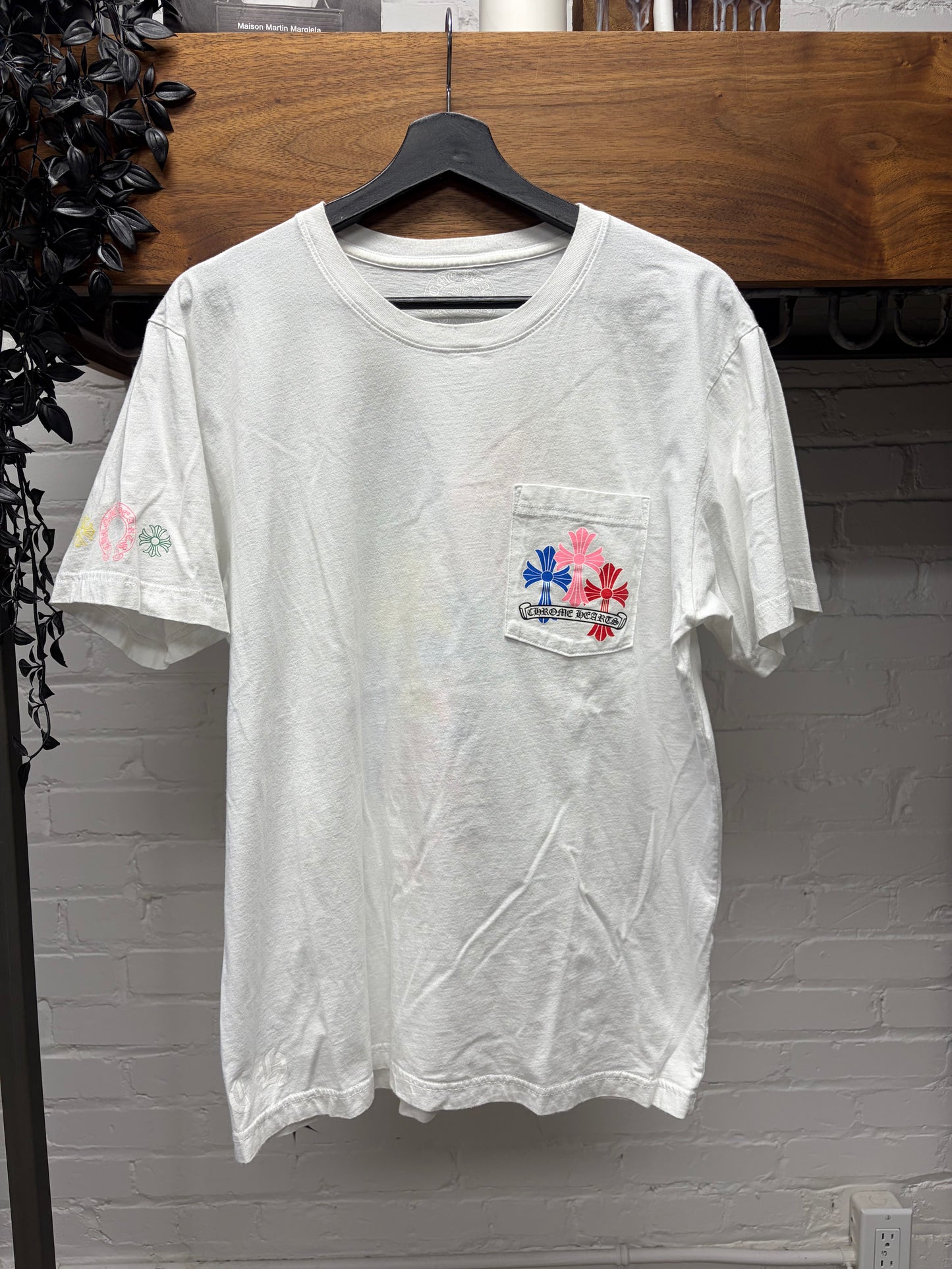 Chrome Hearts Multi-Color ‘Cemetery Cross’ White Short Sleeve Shirt