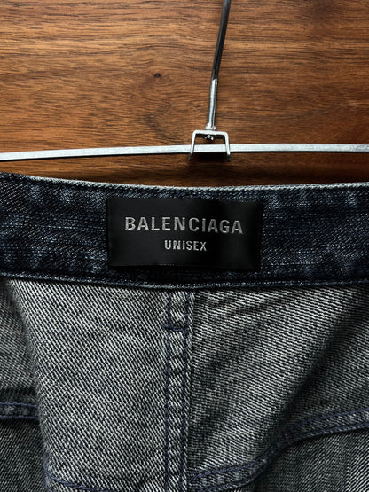 AW23 Balenciaga Double Layered Washed Blue Wide Cut Denim