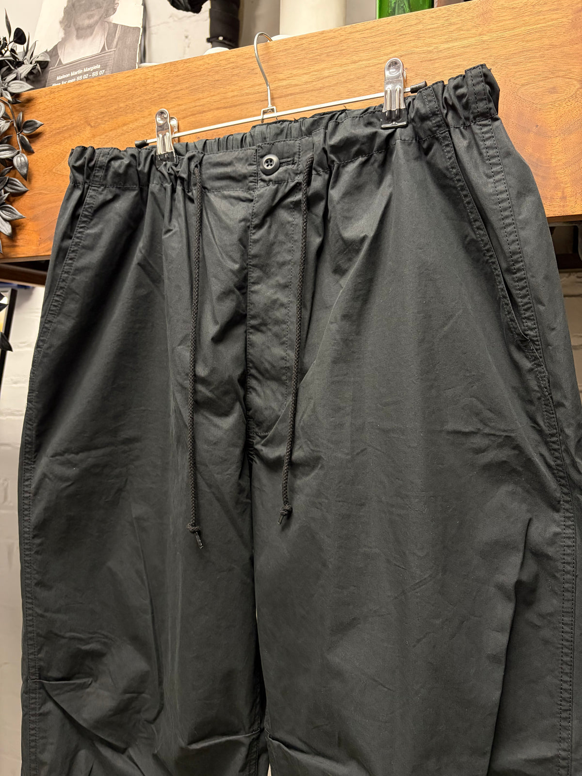 2024 Comme Des Garçons Homme Wide Leg Black ‘Parachute’ Drawstring Elasticated Pants