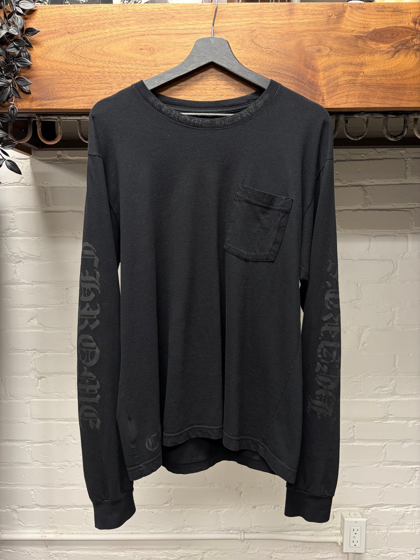 Chrome Hearts ‘Script Logo’ Black On Black Long Sleeve Shirt