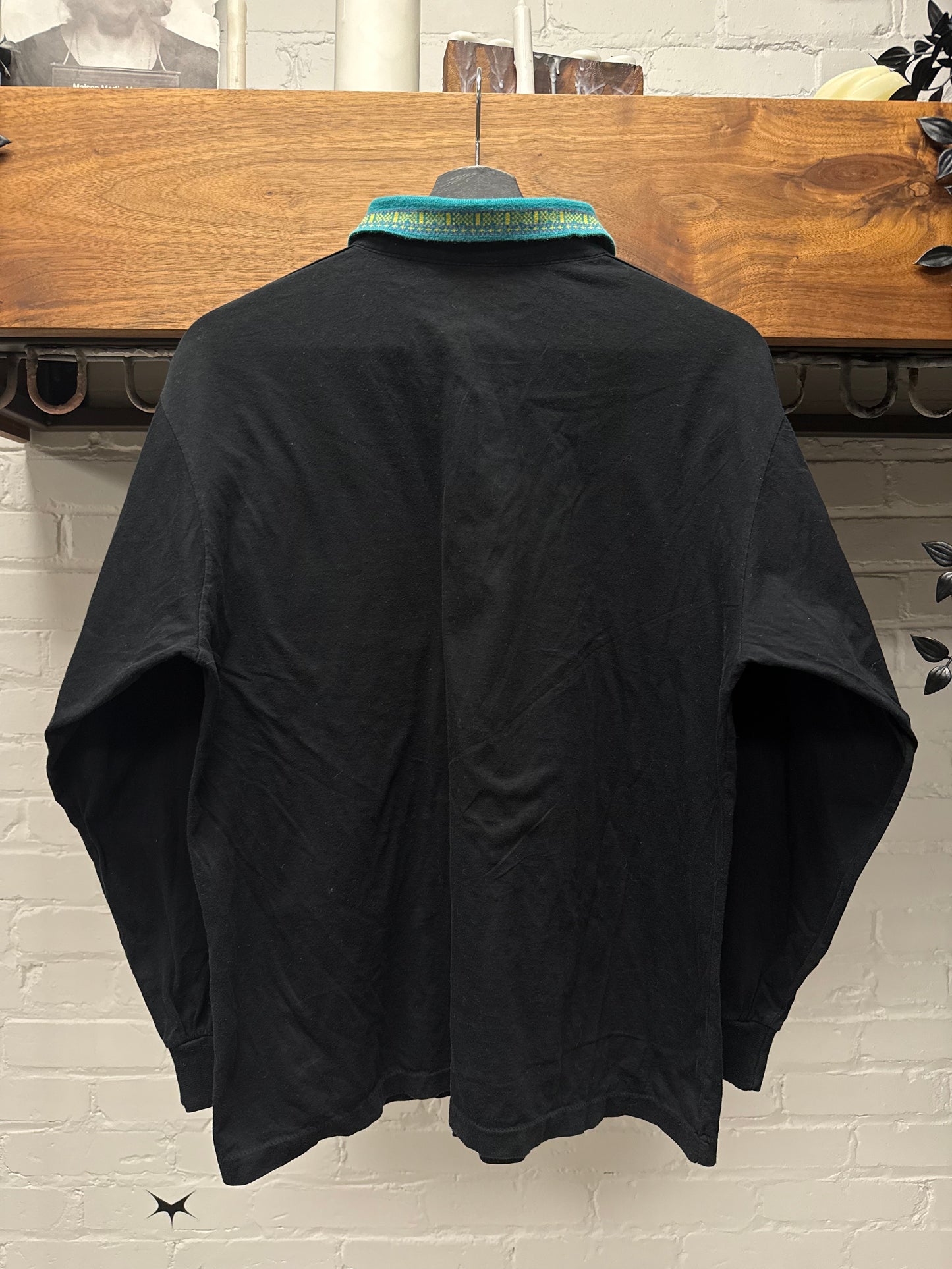 Balenciaga Embroidered Logo Black/Blue Long Sleeve Cotton Polo