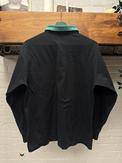 Balenciaga Embroidered Logo Black/Blue Long Sleeve Cotton Polo