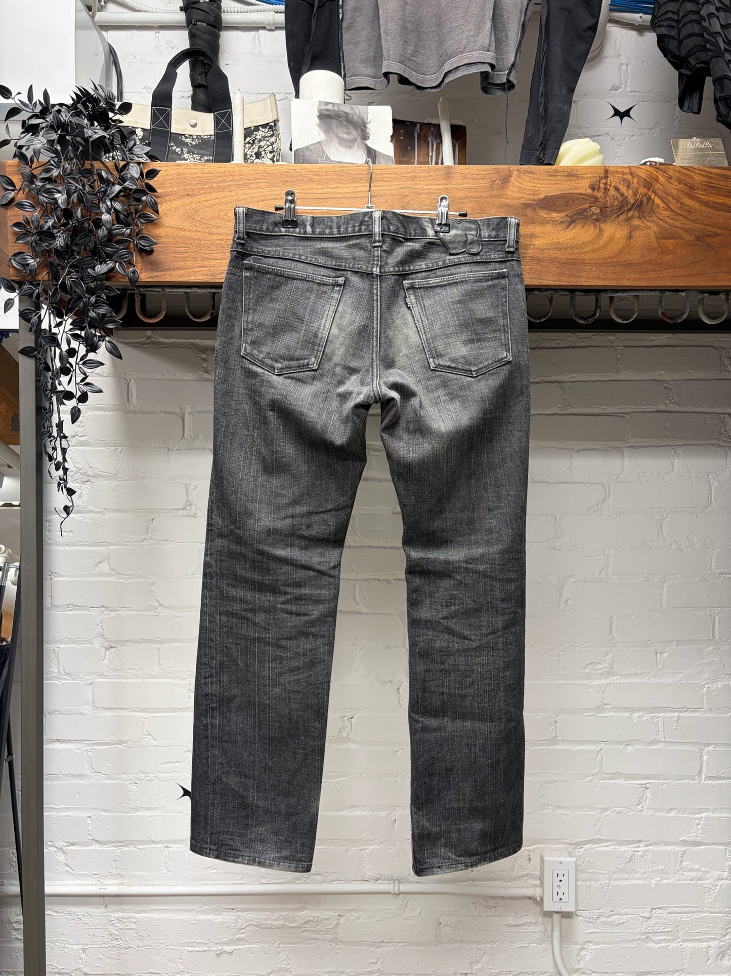 Number (N)ine Black ‘Crying Heart’ Leather Patch Skinny Jeans