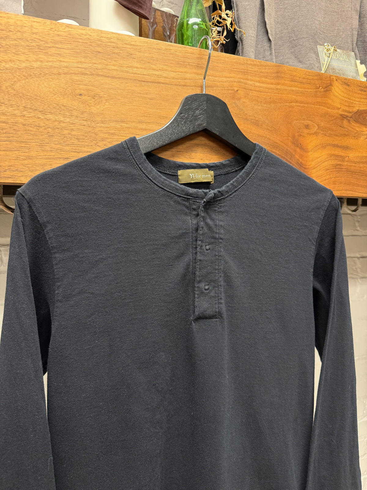 Yohji Yamamoto Y’s Black ‘Hidden Button’ Cotton Henley Longsleeve