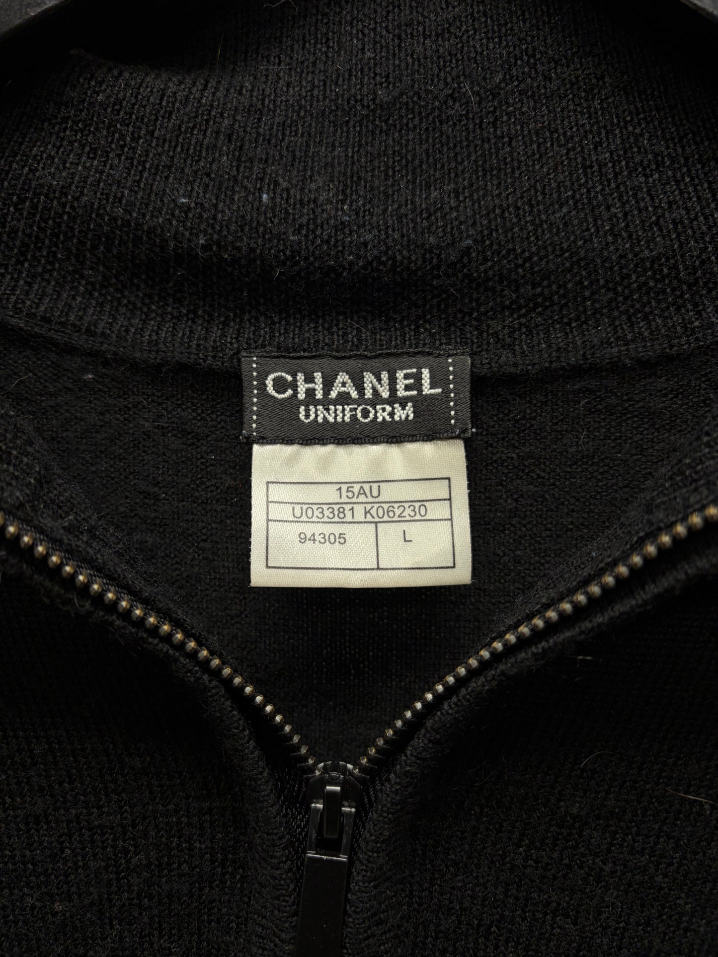 Chanel Uniform Quarter Zip Studded Knit Sweater