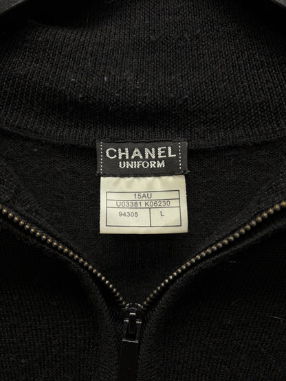 Chanel Uniform Quarter Zip Studded Knit Sweater
