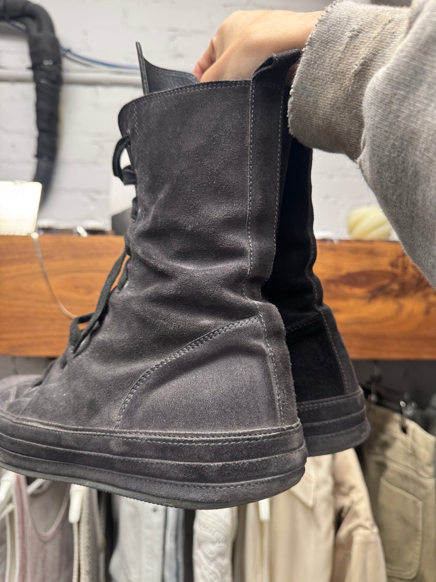 Ann Demeulemeester Black Suede ‘Side Zip’ High Top Sneakers