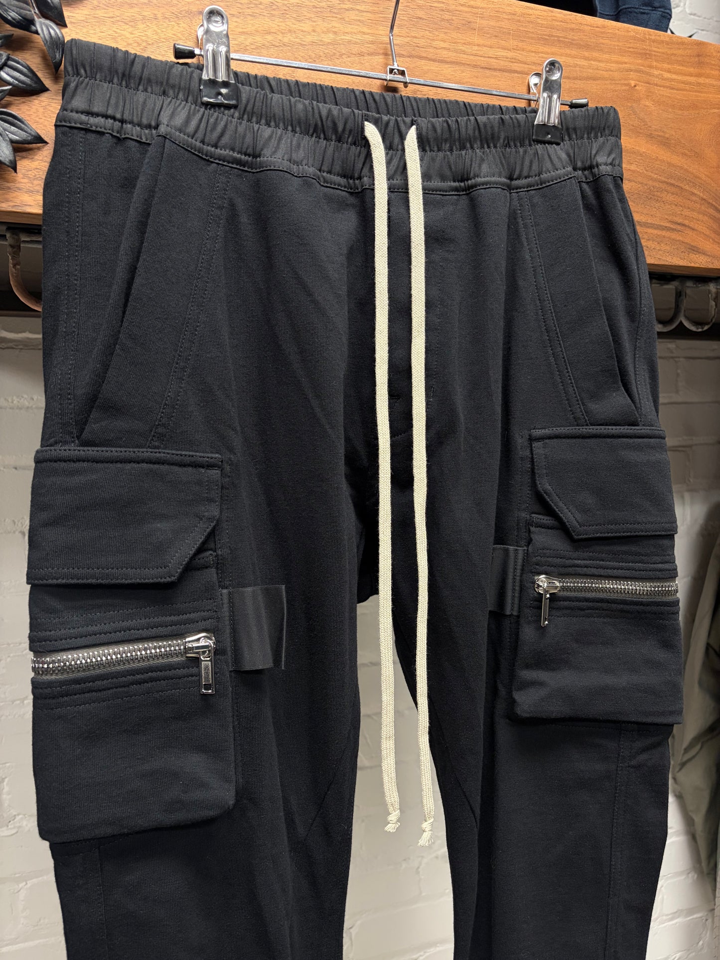 AW2021 Rick Owens ‘Gethsemane’ Black Cotton ‘Mastodon’ Cargo Jogger Sweatpants