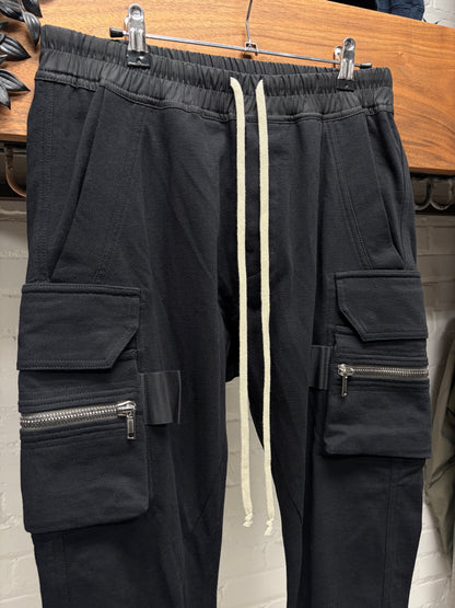 AW2021 Rick Owens ‘Gethsemane’ Black Cotton ‘Mastodon’ Cargo Jogger Sweatpants