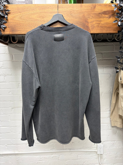 Helmut Lang Charcoal Grey ‘Raw Hem’ Sweatshirt with Leather Patch