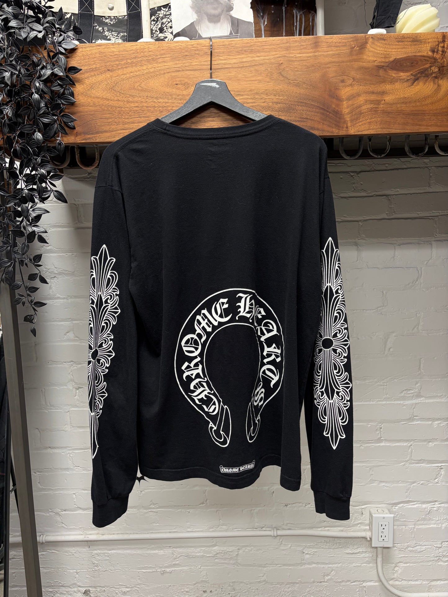 Chrome Hearts ‘Floral Sleeve’ Black Horseshoe Logo Long Sleeve Shirt