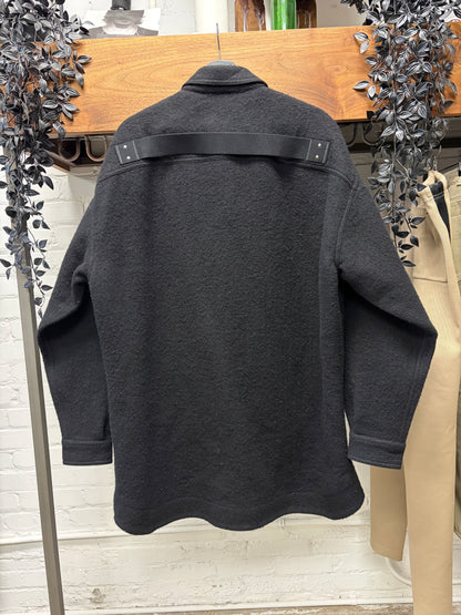 AW2023 Rick Owens ‘Luxor’ Virgin Wool ‘Shoulder Strap’ Black Button Snap Overshirt