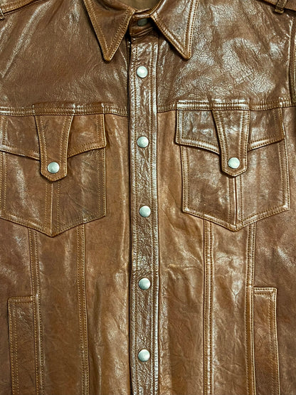 2000s Gucci Collared Leather Western Button Snap Shirt